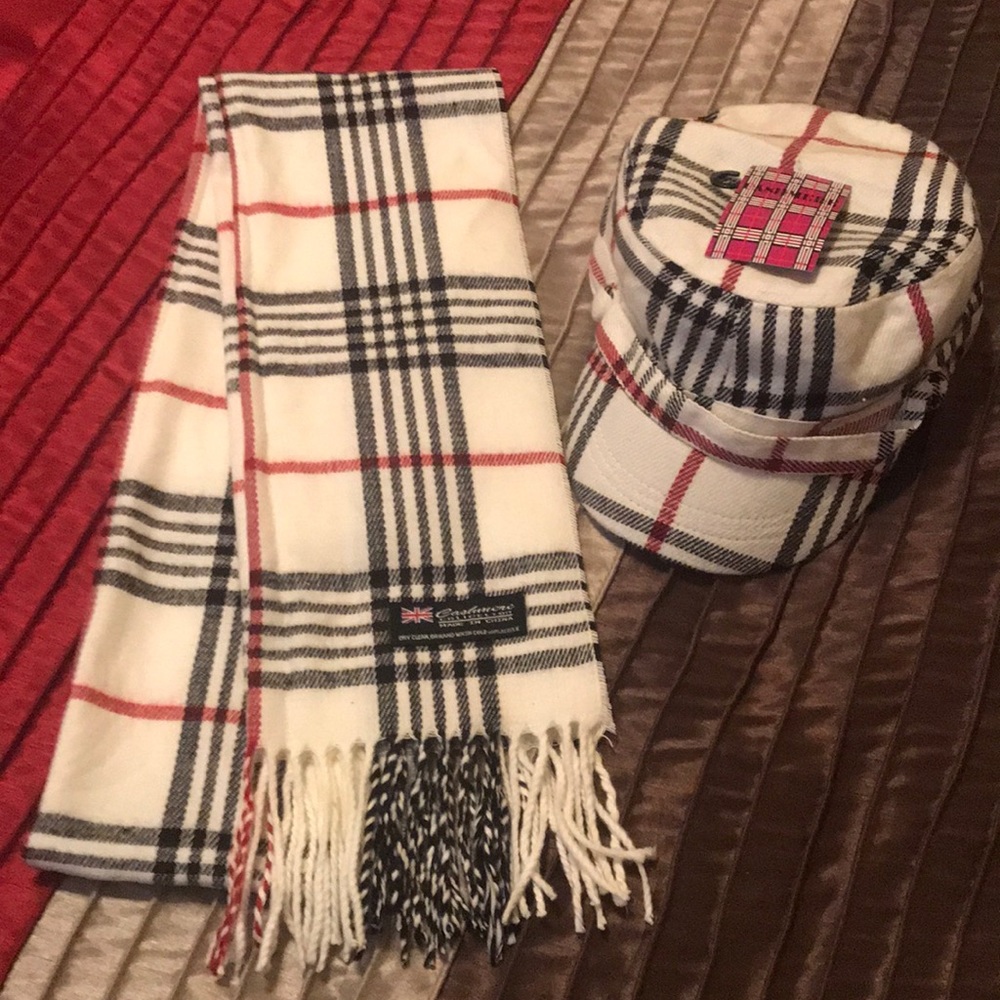 Plaid Cadet Hat and Scarf Set